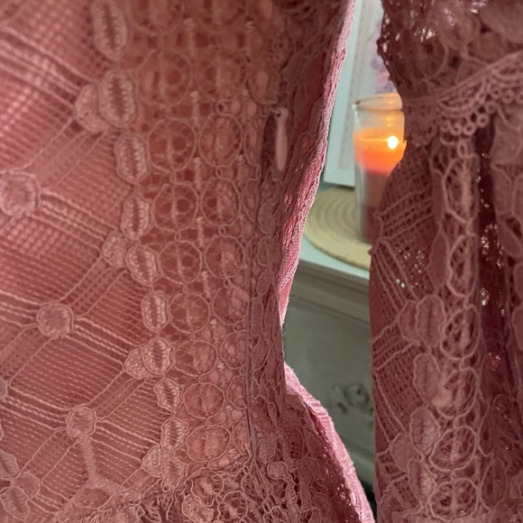 Anthropologie  Gypsy Boho Champagne & Strawberry Lace vintage style Dress sm - Picture 3 of 5